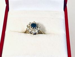 Sapphire & Natural Diamond Platinum Ring