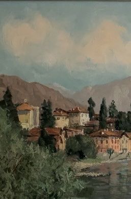 Dipinti: Ölgemälde E. Rüttimann, Dorf am See – Usato da Biel/Bienne venduto da Katja01112 3
