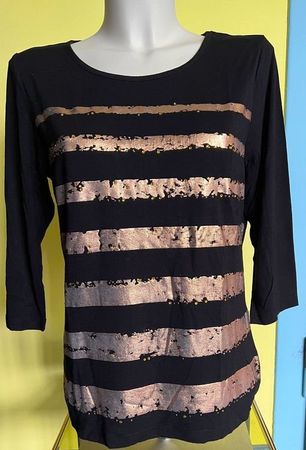 T-SHIRT GR. 38 MIT 3/4 ARM, SCHWARZ -GOLD NEUWERTIG