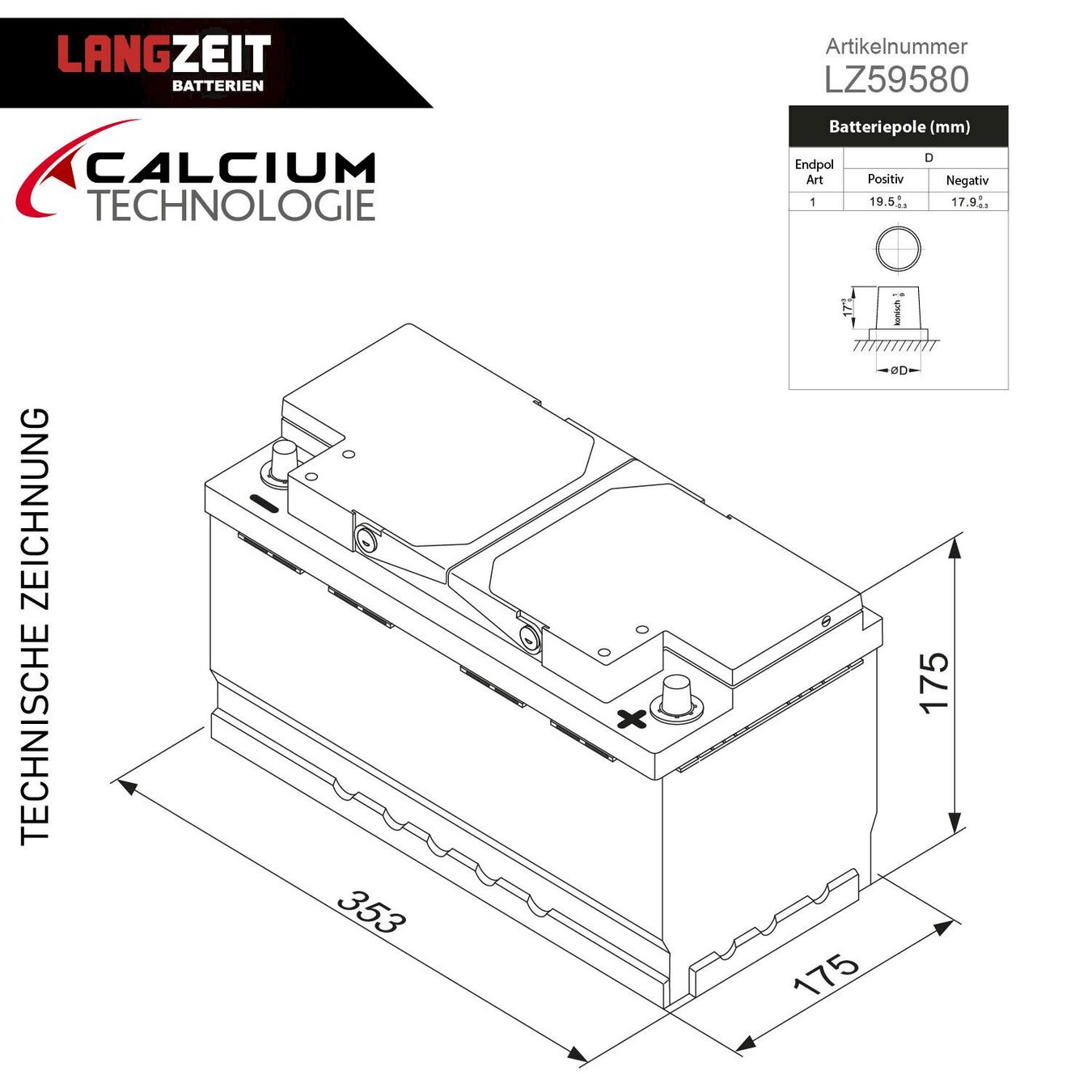 Batterie: LANGZEIT Autobatterie 12V 95Ah – Nuovo e nell'imballaggio originale da Bottighofen venduto da zaap 3
