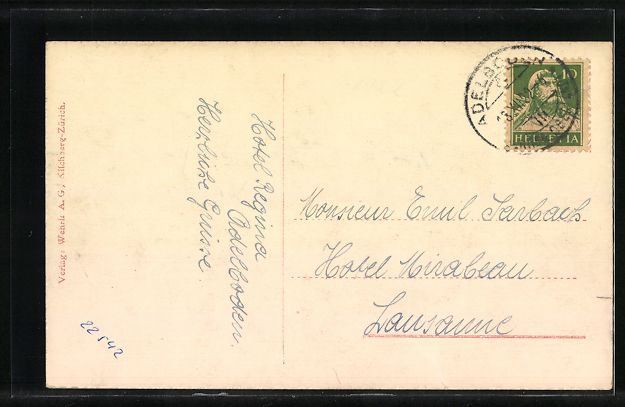 Cartoline postali: AK Adelboden, Regina-Hotel, 1922 – Usato da Berlin venduto da bartko-reher 1