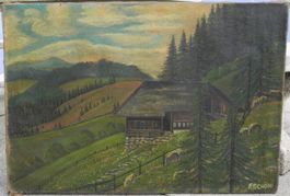 Antike Voralpenlandschaft mit Alphütte signiert