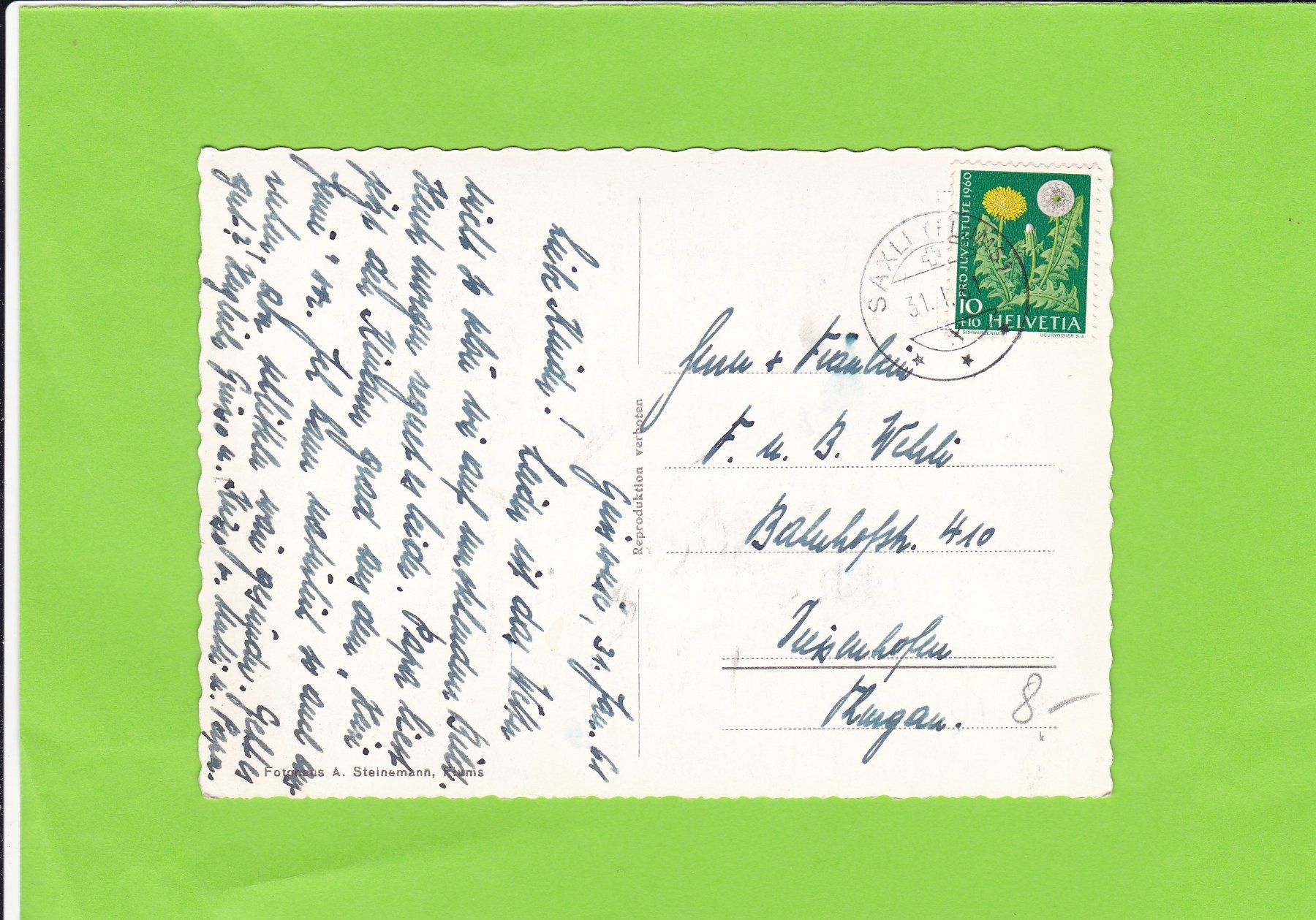 Cartoline postali: Kurhaus Geisswiese, Flums-Kleinberg – Usato da St. Peterzell venduto da neckertal 1