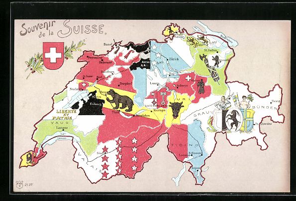 Cartoline postali: Schweiz, Landkarte mit den schweizer Kan – Usato da Berlin venduto da bartko-reher