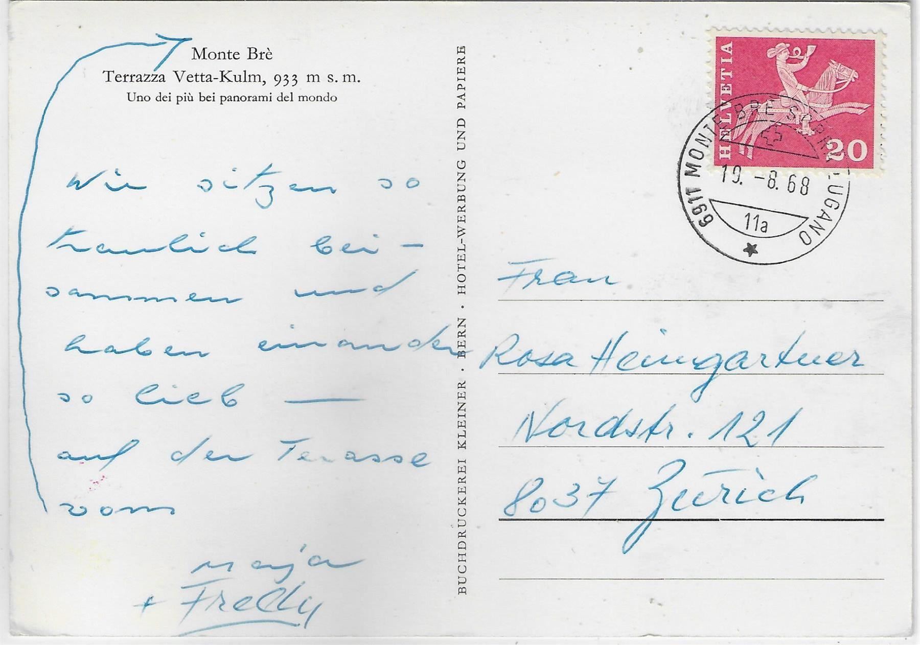 Cartoline postali: Monte Bre - Terrazza Vetta-Kulm – Usato da Ettingen venduto da Kartenplanet 1