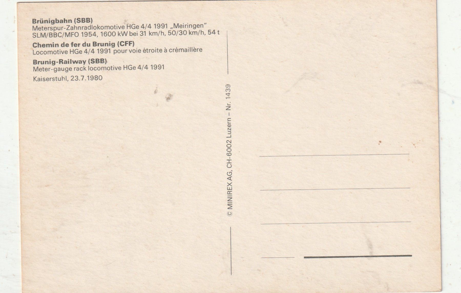 Cartes postales: Brümigbahn bei Meiringen – D'occasion à Lumbrein par made02 1