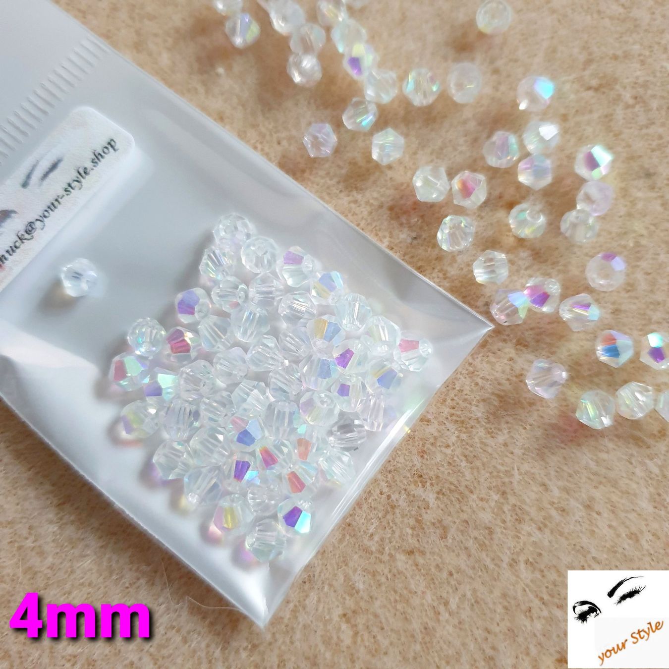 Perle (finte): 50 Stk.Glas- Perlen 4mm shiny milky white AB – Nuovo e nell'imballaggio originale da Oberglatt ZH venduto da -your-Style- 2
