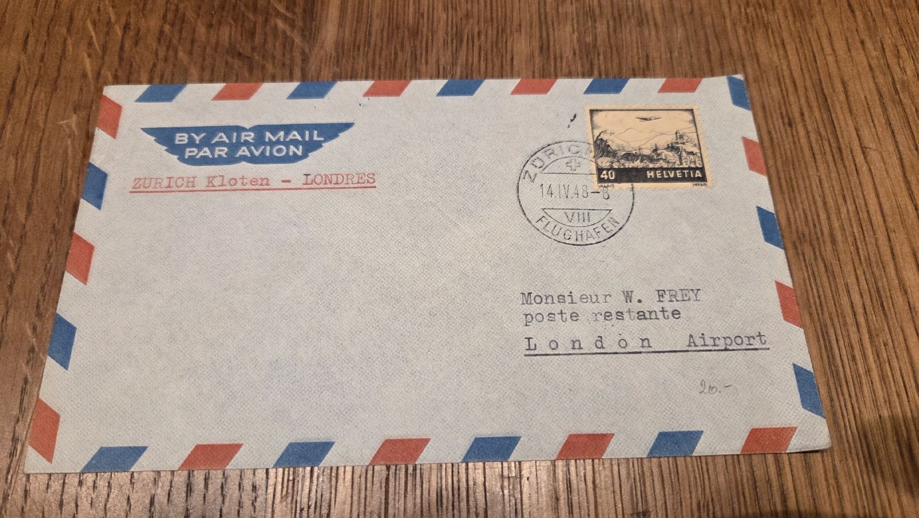 Tous les timbres: 1948 Zürich  - London Probe- oder Testflug – D'occasion à Arni AG par Moth68