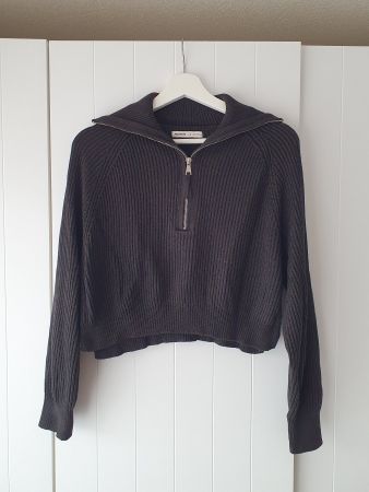 Strickpullover mit Reissverschluss Half-Zip grau S/M