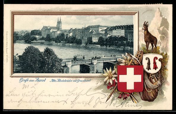 Cartes postales: Basel, Alte Rheinbrücke mit Grossbasel, – D'occasion à Berlin par bartko-reher