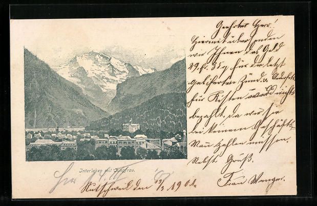 Cartoline postali: Litho Interlaken, Ortsansicht mit Jungfr – Usato da Berlin venduto da bartko-reher