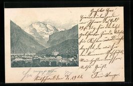 Litho Interlaken, Ortsansicht mit Jungfr