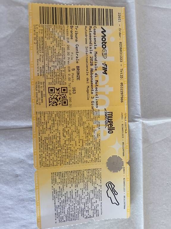 Tazze: Moto GP Tiket Mugello 2026 – Usato da Mülligen venduto da MV750 2
