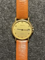 Vintage Zenith Quartz Uhr mit braunem Lederarmband