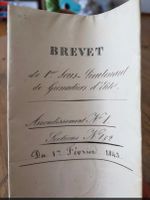 Brevet de 1er sous lieutenant de grenadiers d'élite, 1843
