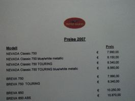 Prospekt Preisliste Moto Guzzi 2007
