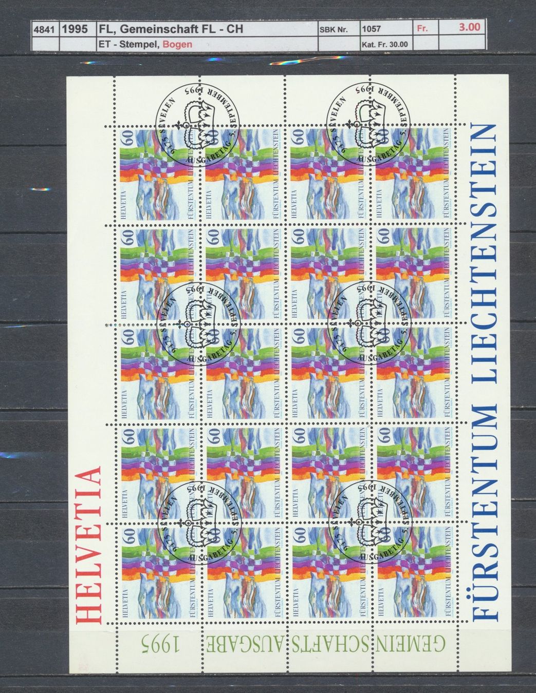 Tous les timbres: 1995 FL, "Gemeinschaft FL - CH", Bogen, ET  - Stempel – D'occasion à Winterthur par Zupogeru