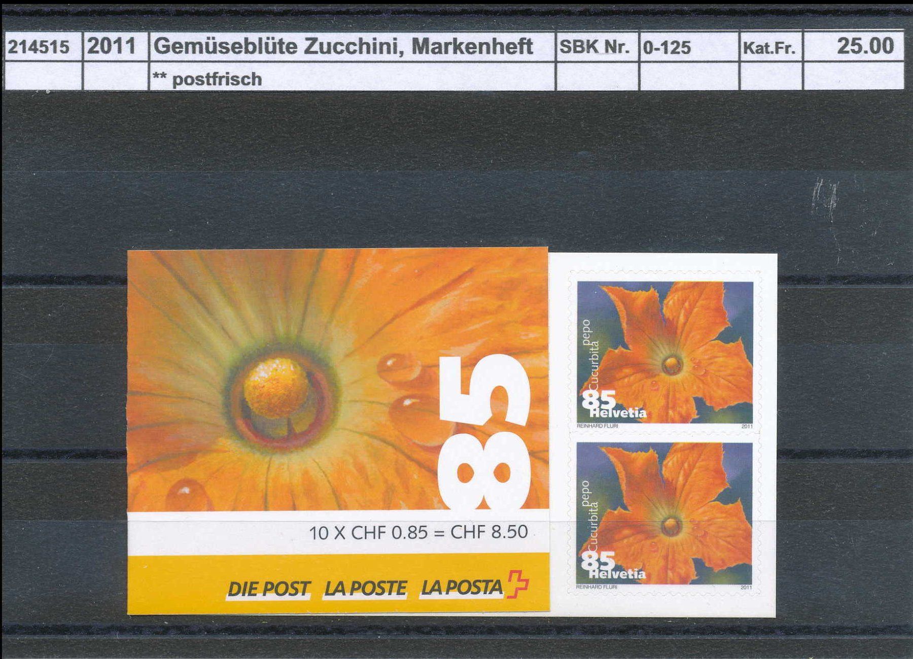 Alle Briefmarken: 2011 "Gemüseblüte Zucchini", Markenheftchen, ** postfrisch – Neu (gemäss Beschreibung) aus Winterthur von Zupogeru