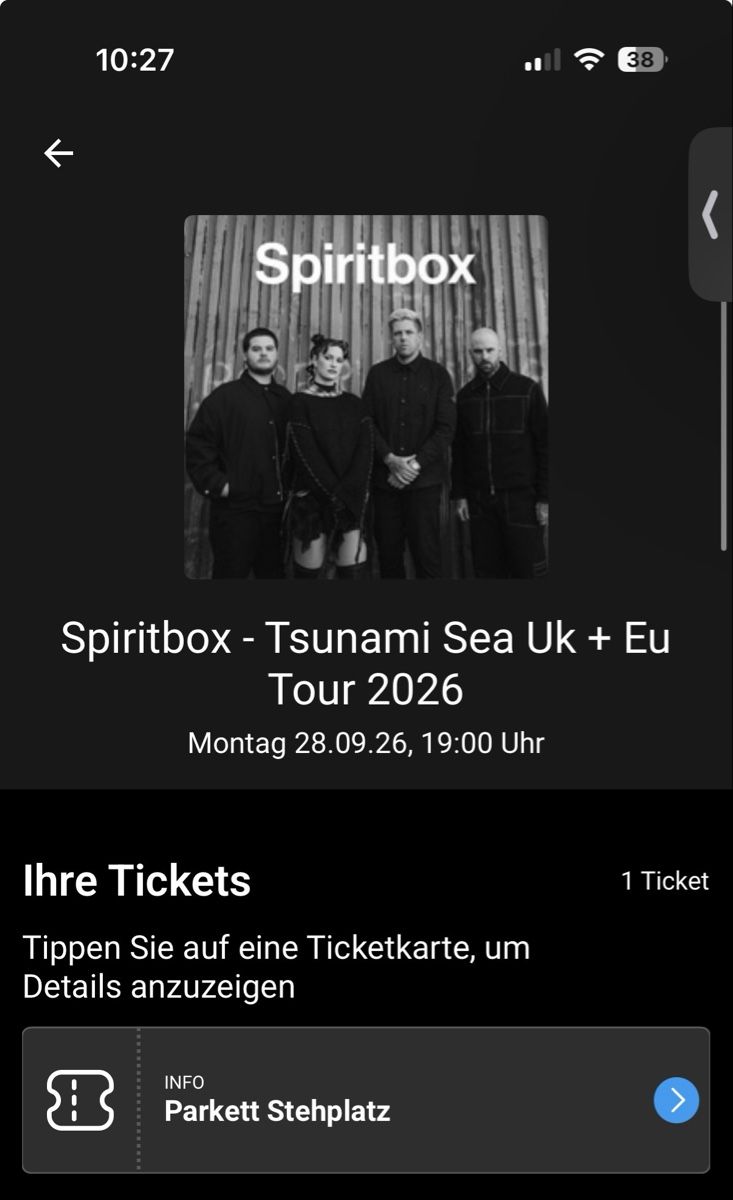 Biglietti: Spiritbox Stehplatz Ticket – Usato da Alchenflüh venduto da panmae8