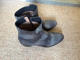 Damen Leder Stiefeletten Boots Schlangenoptik Gr. 40.5 Grau
