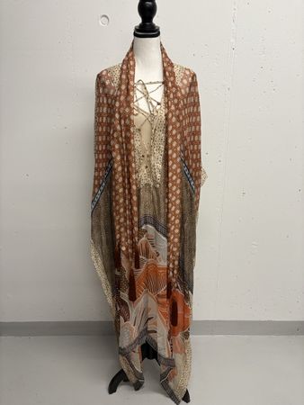 Bally Seiden Kaftan mit Unterkleid Gr. 34 beige Kleid