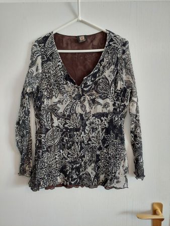 Seidenbluse Creme/schwarz Gr. 42 Marke: Madeleine