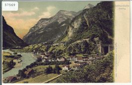 Gotthardbahn bei Amsteg - Litho