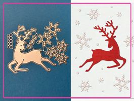 Hirsch, Schneesterne und Flocken - Stanzschablone