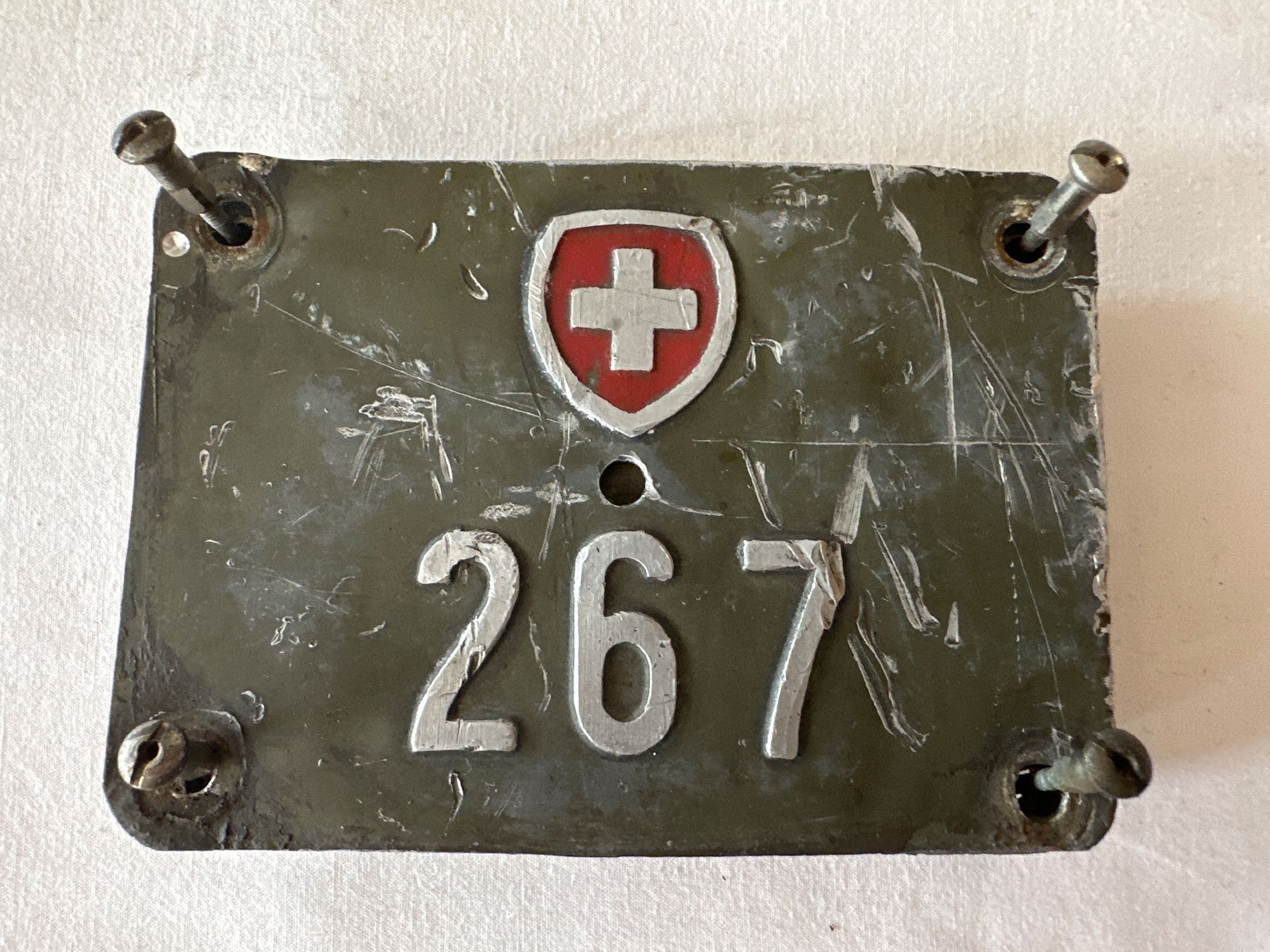 Schweizer Armee Schilder: Alte Schweizer Militär-Velonummer 267 – Gebraucht aus Steffisburg von WerkstattMaster