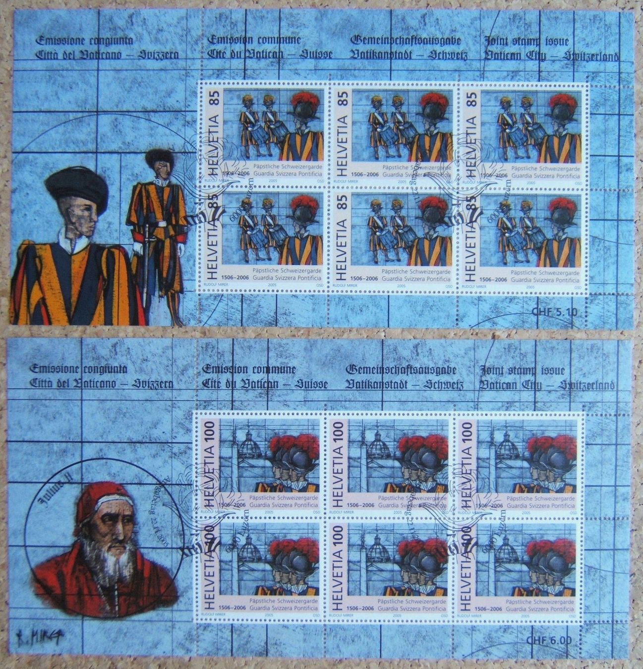 Tutti i francobolli: 2 KLEINBOGEN SCHWEIZERGARDE MIT ET-STEMPEL 2005 – Usato da Brunnen venduto da Nonne04