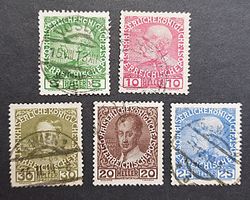 1908 Österreich Kaiser-Marken 5 Werte