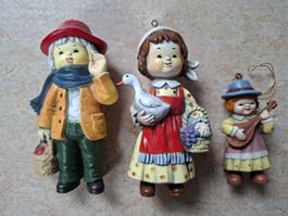 Konvolut 3er Figuren Kinder mit Gans Musik Mandoline vintage
