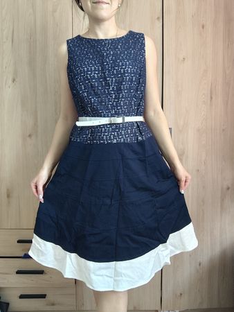Anne Klein Dress, size 10, cotton blend, navy and white