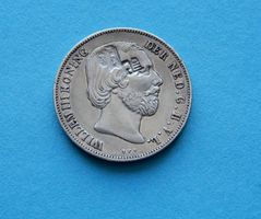 Münze Niederlande 1 Gulden 1859 mit Stempel im Gesicht