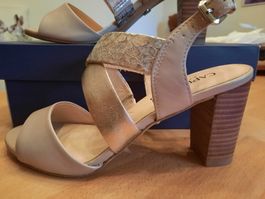 Sandalette, Caprice, Echt Leder, Beige-Gold-Silber, Gr. 38