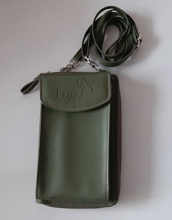 Handytasche Portemonnaie mit Umhängeband, dunkelgrün