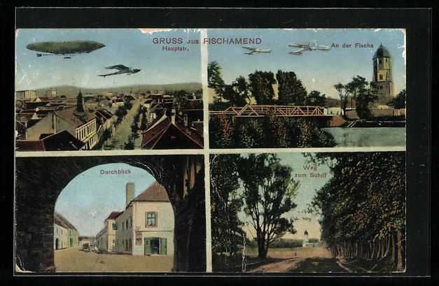 Foto & Poster: Fischamend, Zeppelin und Flugzeug über  – Usato da Berlin venduto da bartko-reher