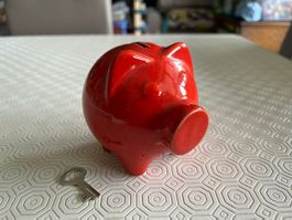 Salvadanaio porcellana rossa maialino con chiave