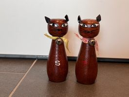 Salz- & Pfefferstreuer Katze Holz Teak Danish Design vintage