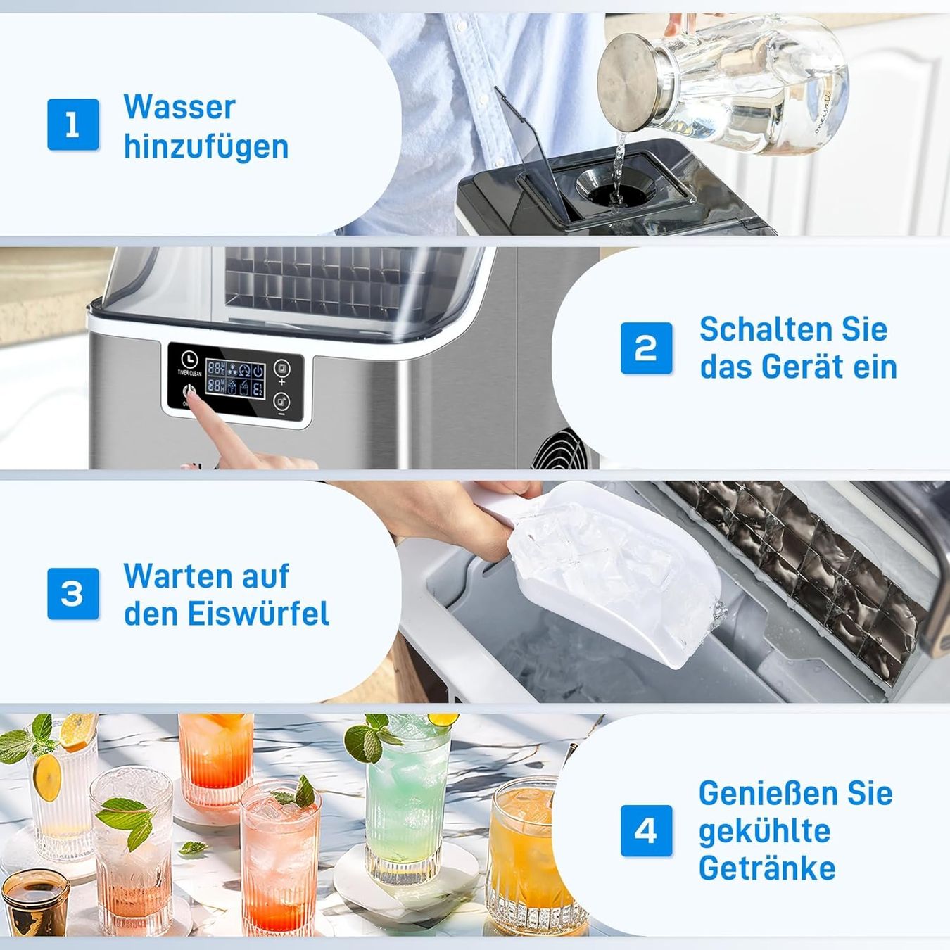 Elettrodomestici da cucina: HOMCOM Eiswürfelmaschine 20kg/24h Silber – Nuovo e nell'imballaggio originale da Bottighofen venduto da zaap 8