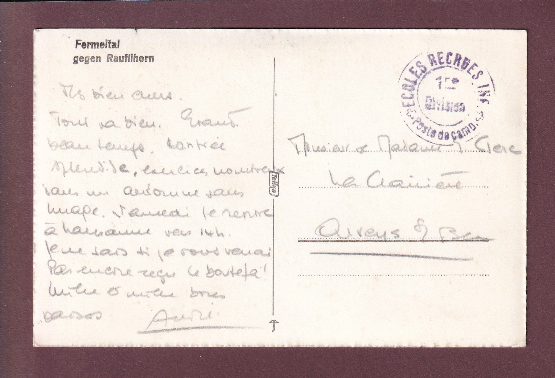 Cartoline postali: FERMELTAL - Rauflihorn - Poste de campagne – Usato da Pully venduto da nicecards 1