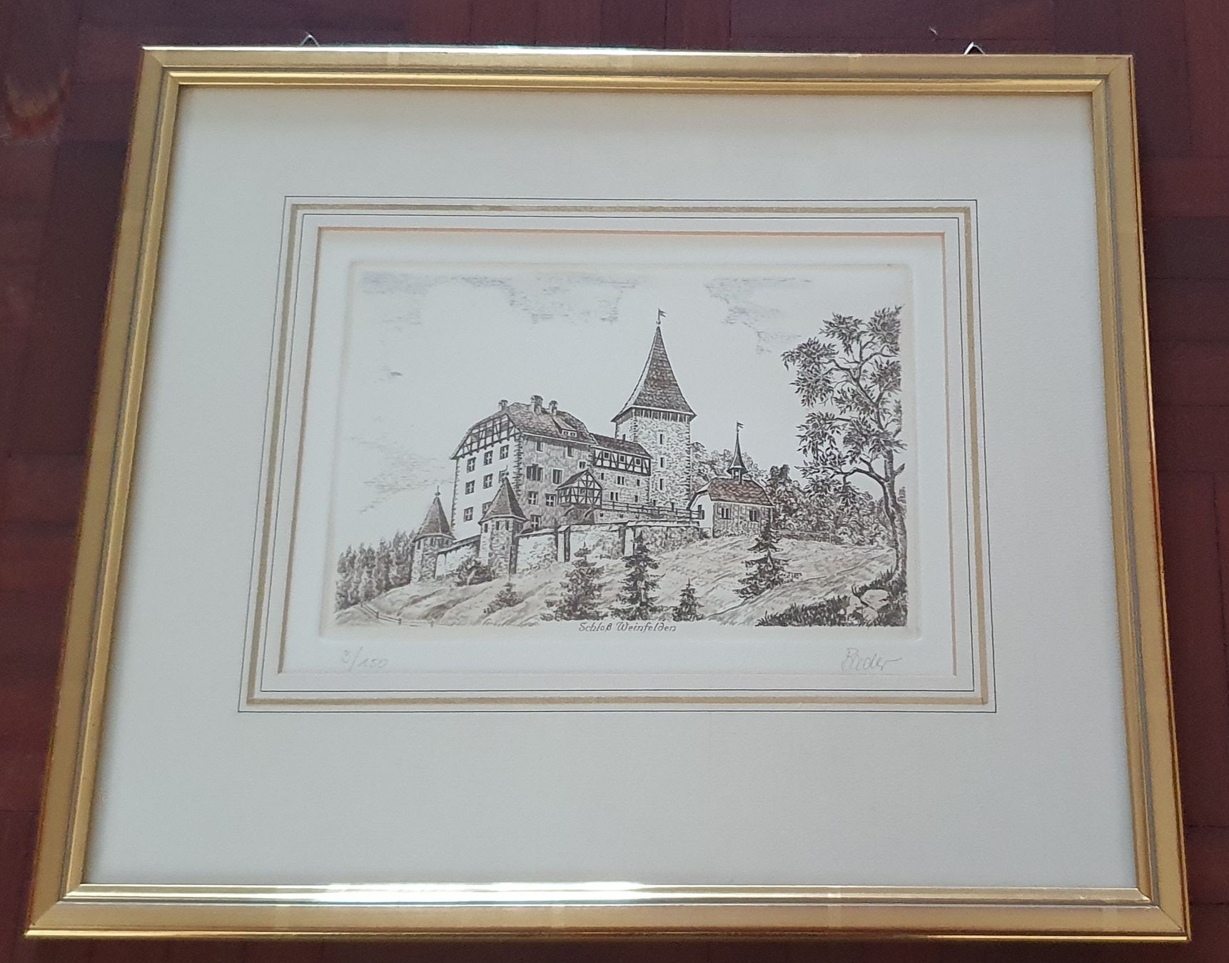 Stiche: Bild - Schloss Weinfelden,  Stahlstich – Gebraucht aus Kreuzlingen von Rschweiz1