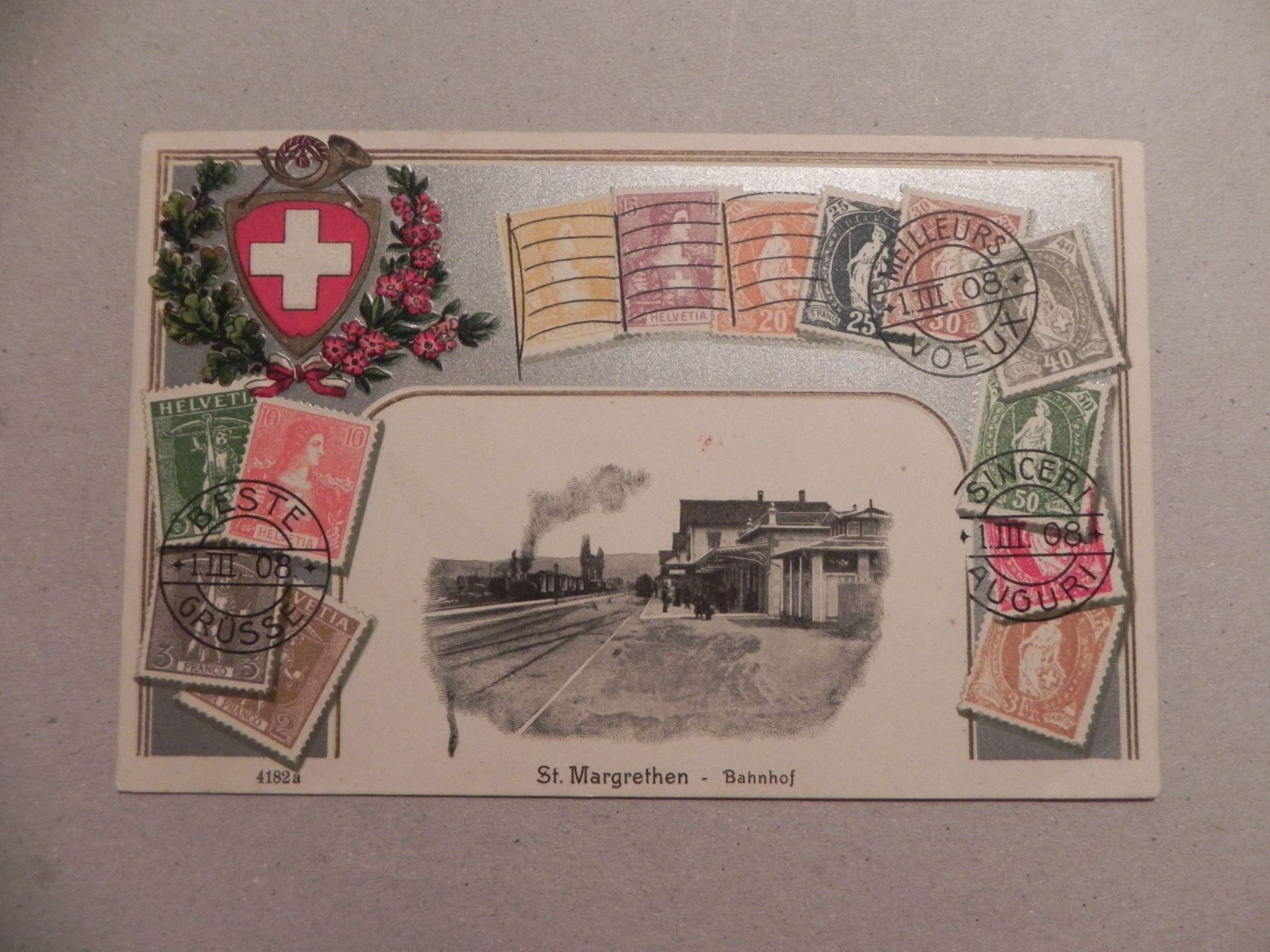 Cartoline postali: Ansichtskarte St.Margrethen SG Bahnhof – Usato da Siebnen venduto da krimsie