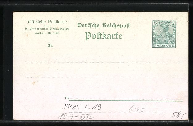 Cancelleria postale: Litho Ganzsache PP15C19: Zwickau i. S.,  – Usato da Berlin venduto da bartko-reher 1