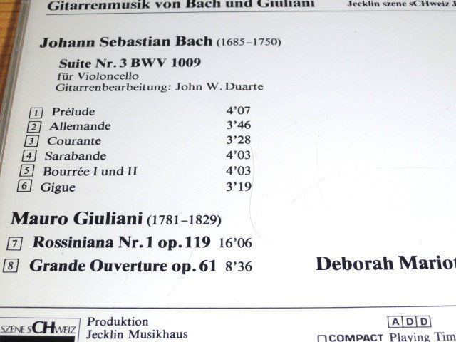 CDs: Deborah Mariotti plays Mauro Giuliani, J.S. Bach – Gebraucht aus Unterbäch von tuqsa 2