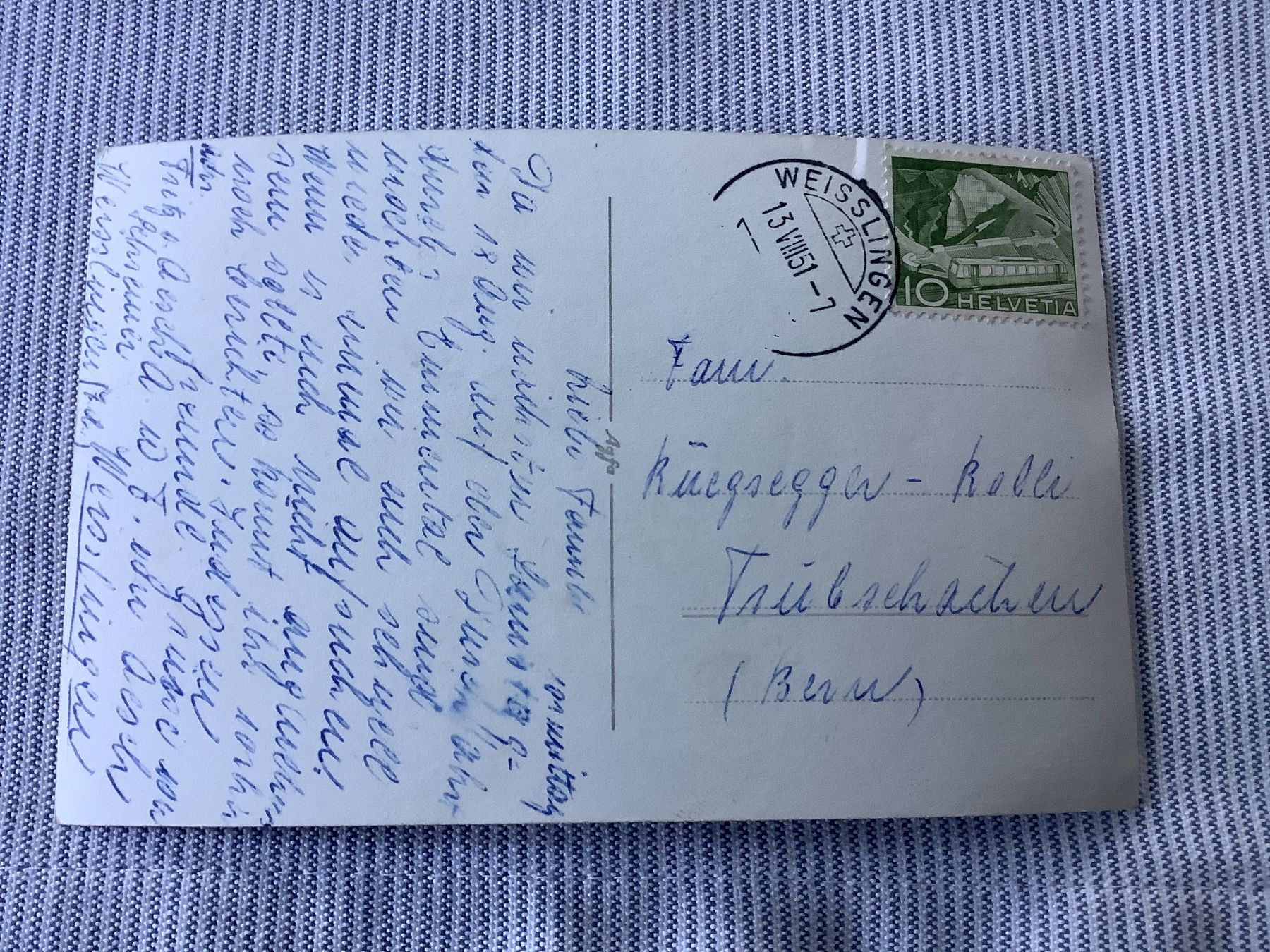 Cartoline postali: Weisslingen - gelaufen 1951 – Usato da Bassersdorf venduto da F-104fan 1