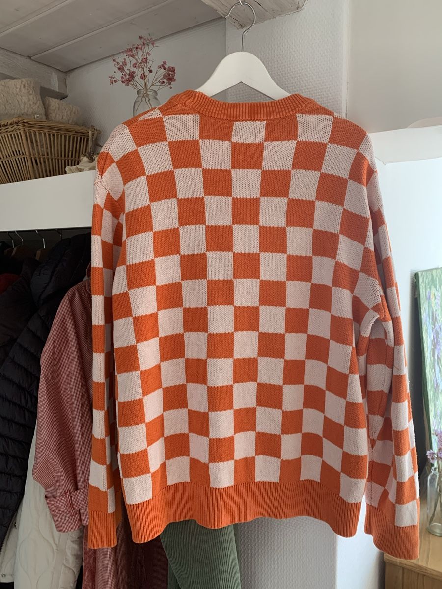 Maglioni & Felpe: Orange & White Checkered Knit Sweater -  100% Cotton – Nuovo (secondo la descrizione) da Neukirch (Egnach) venduto da ginger34 3