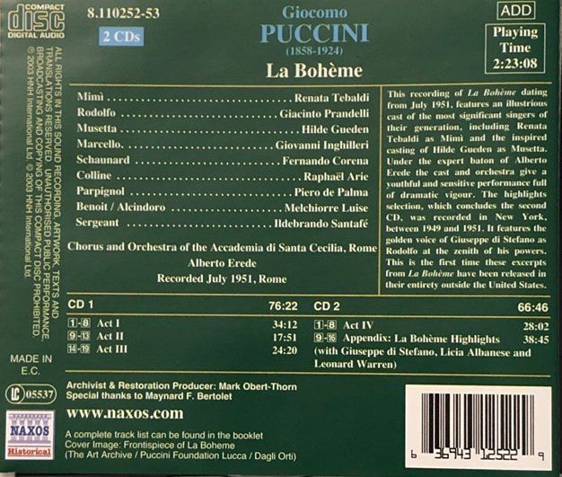 CD: Puccini - La Bohème (1951) – Usato da Grüningen venduto da azulamarillo 1