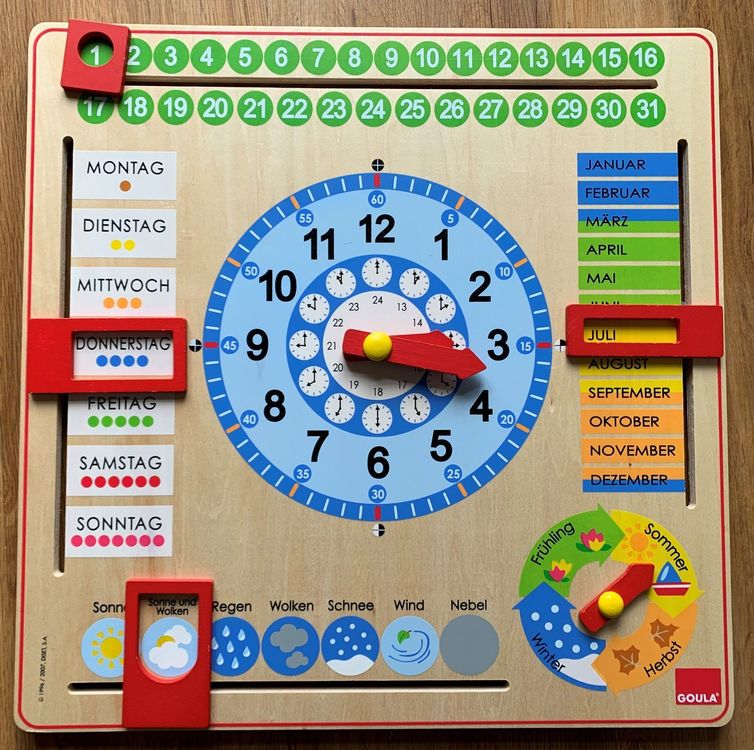 Goula Holz-Kalender-Uhr, Lernuhr  Kaufen auf Ricardo