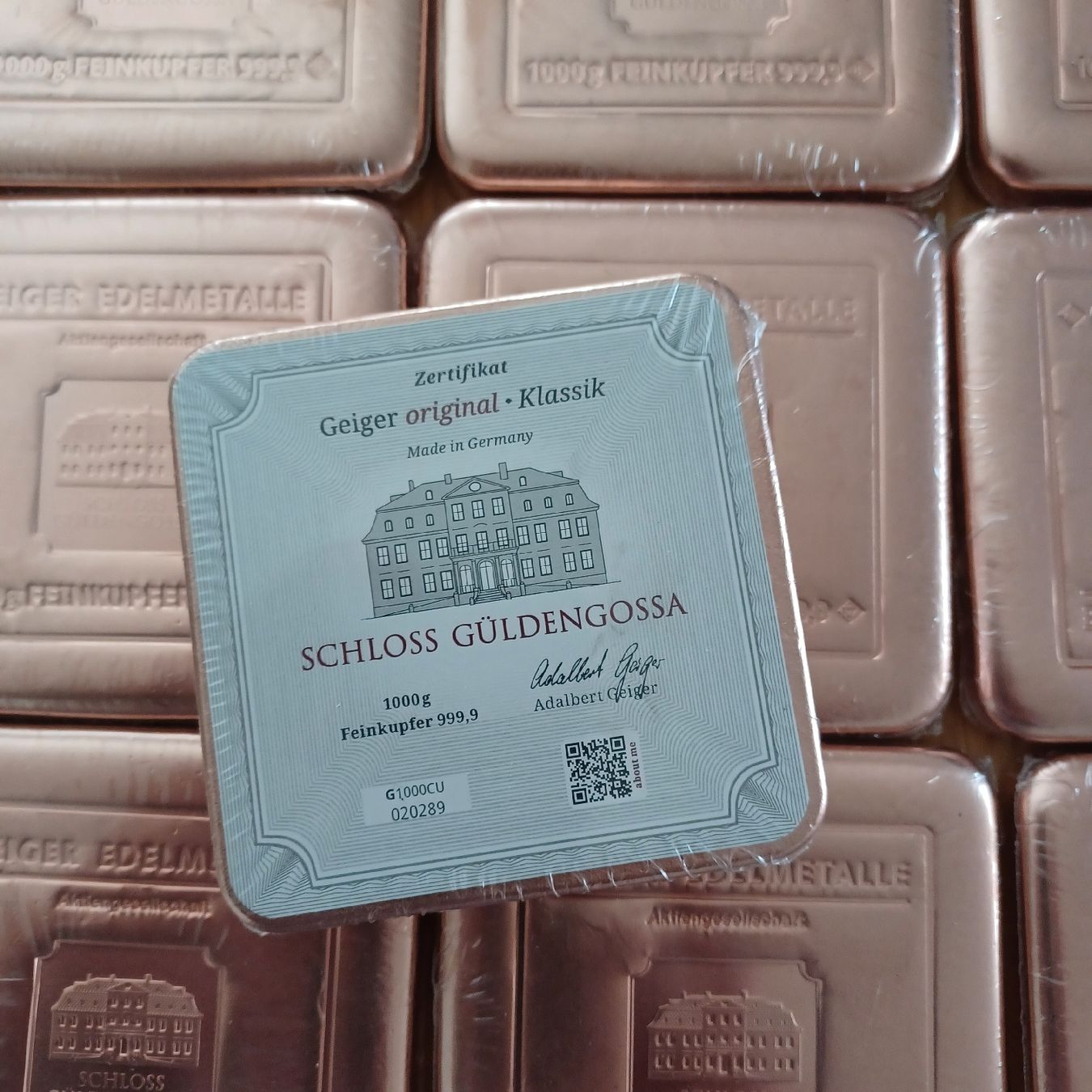 Edelmetalle: Geiger Feinkupfer Barren quadratisch 1 kg – Gebraucht aus Balgach von FENDIE 1